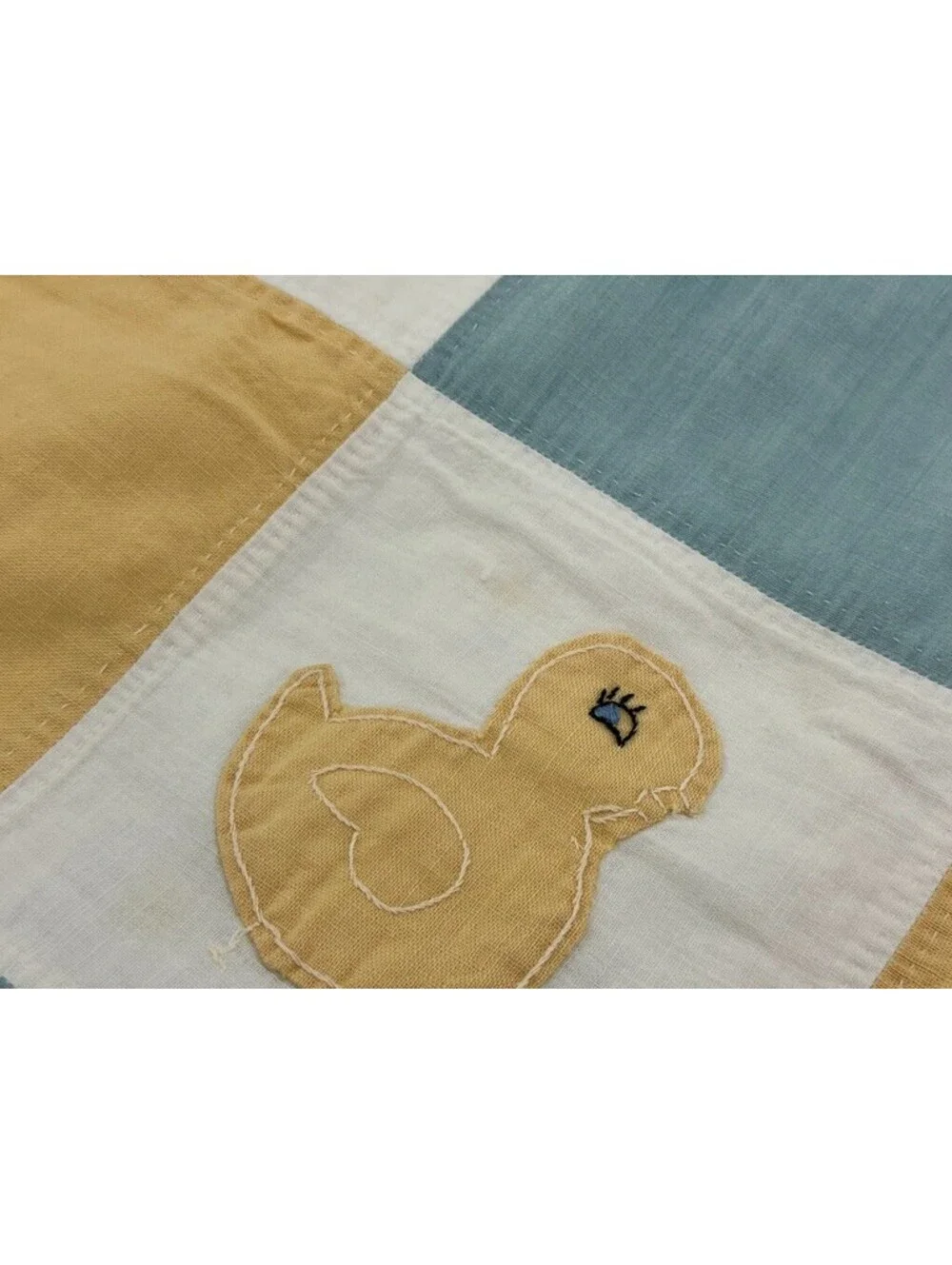 Vintage Nursery Quilt Checkerboard Animal Appliques Pastel Palette Aqua Blue Lar